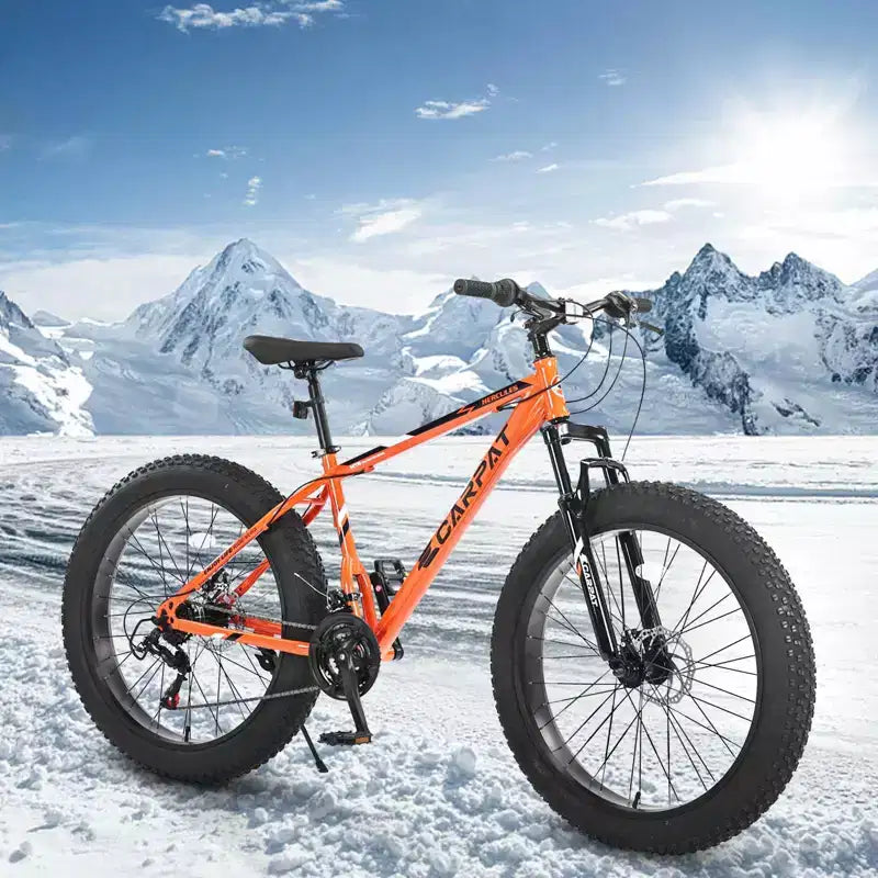 Vélo NAYSAYE 26 pouces à pneus larges, 21 vitesses, équipement complet pour adultes et jeunes, tout-terrain, orange, 74*25*41