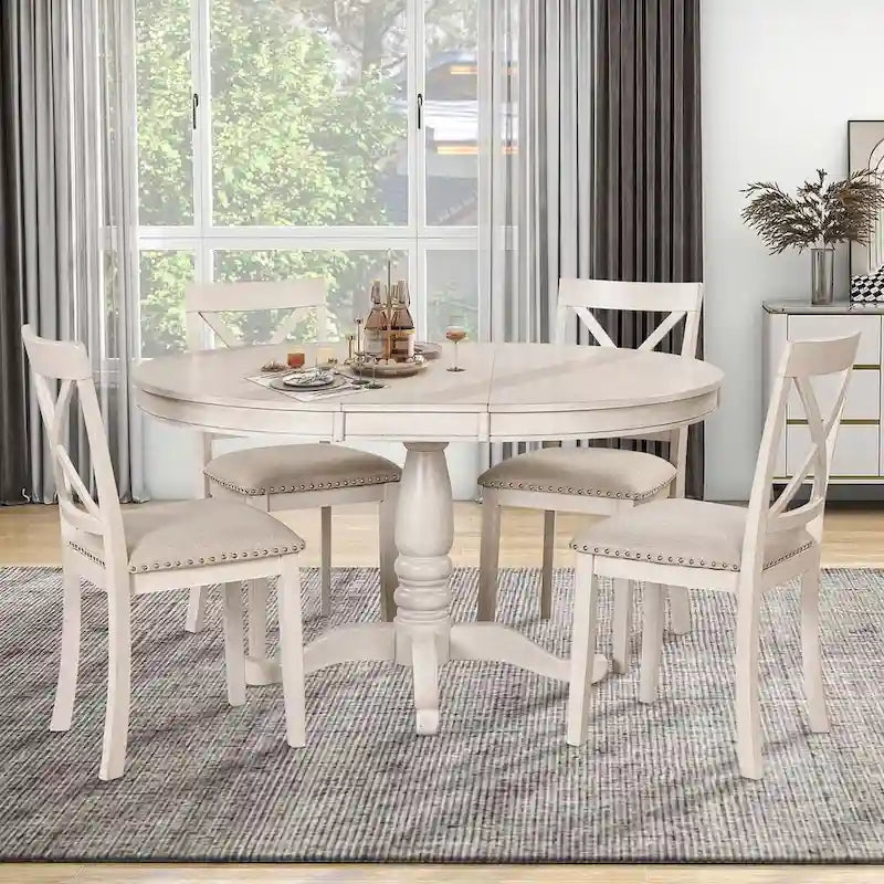 Table à manger ronde extensible 4 places de 42 à 54 po pour ferme