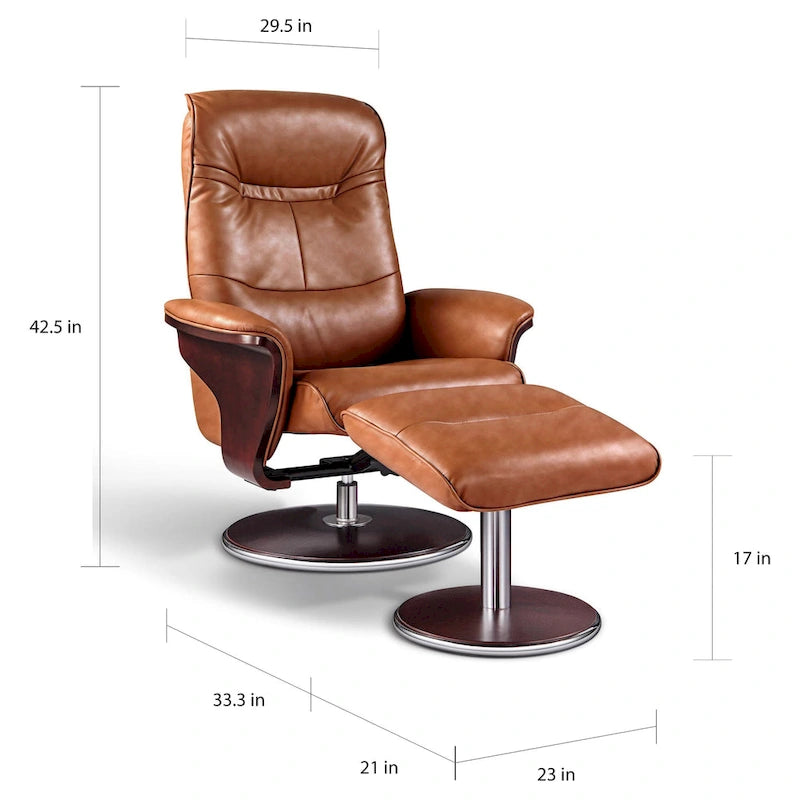 Artiva USA Milano Fauteuil inclinable pivotant moderne en cuir marron et repose-pieds
