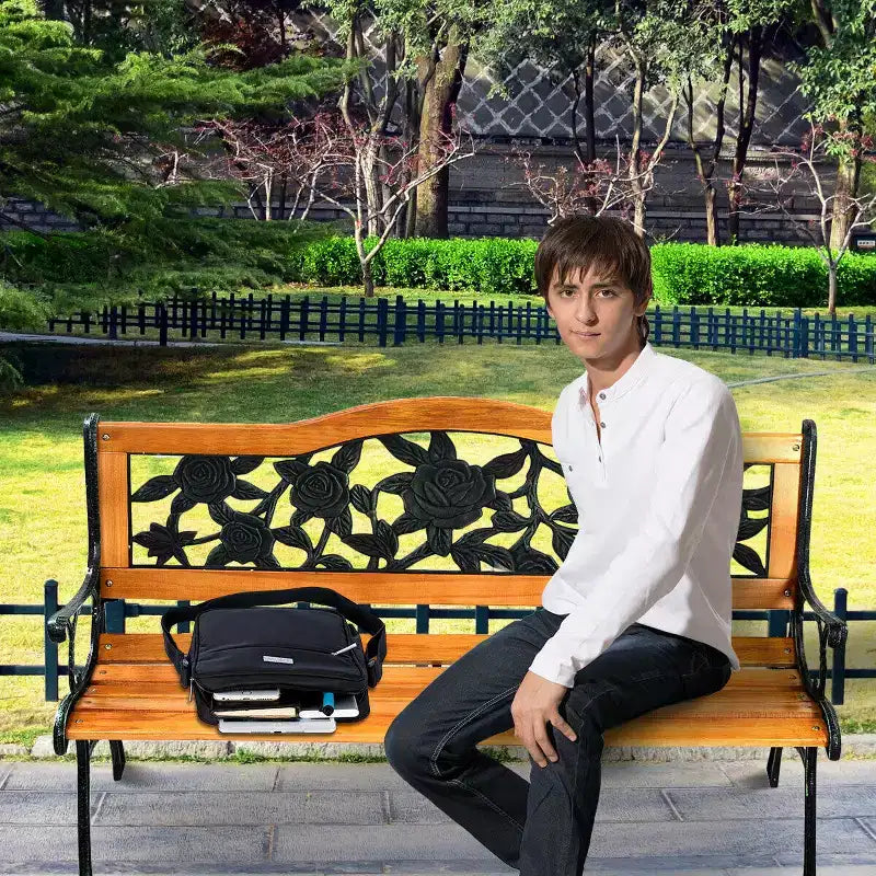 Banc de jardin en métal Costway pour patio, parc, porche, chaise de chemin, mobilier en fonte et bois dur