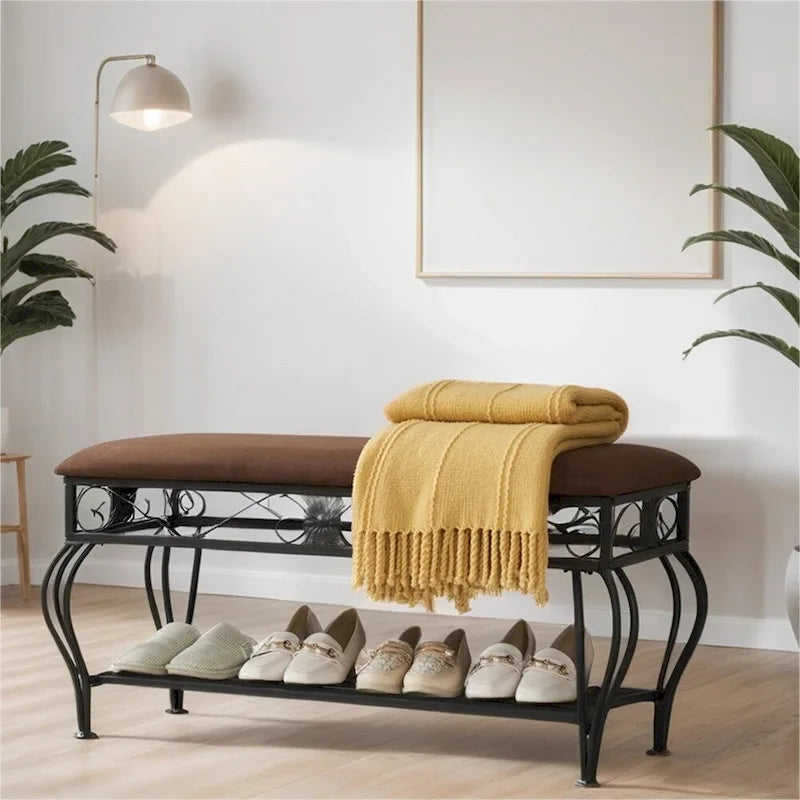 Banc à Chaussures Rembourré Multiusage de Style Industriel pour Entrée