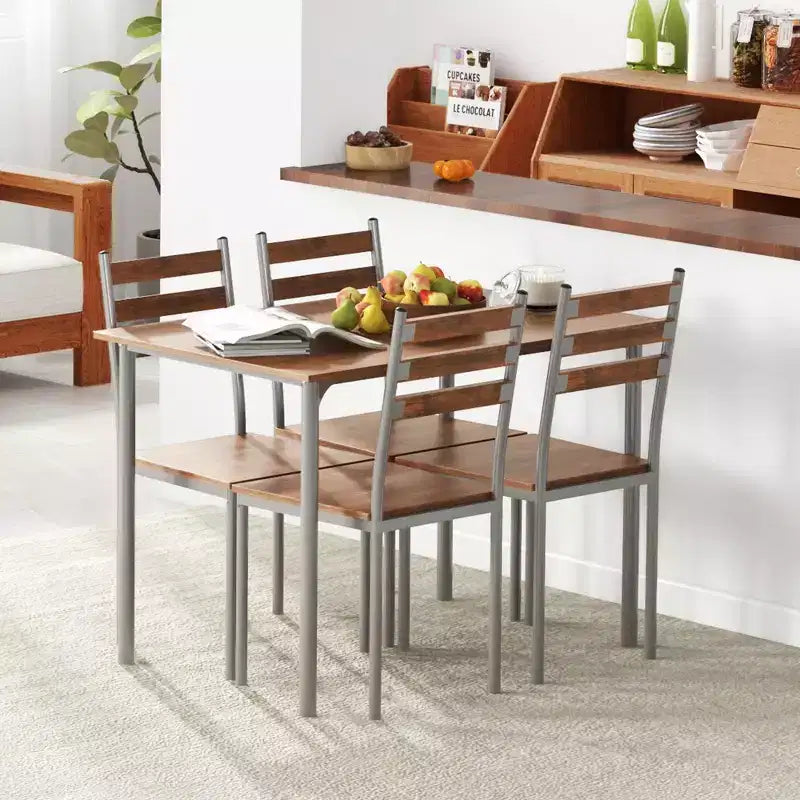 HOMCOM Ensemble table de salle à manger/cuisine de style moderne 5 pièces, 1 table et 4 chaises avec pieds en métal, convient pour l'extérieur