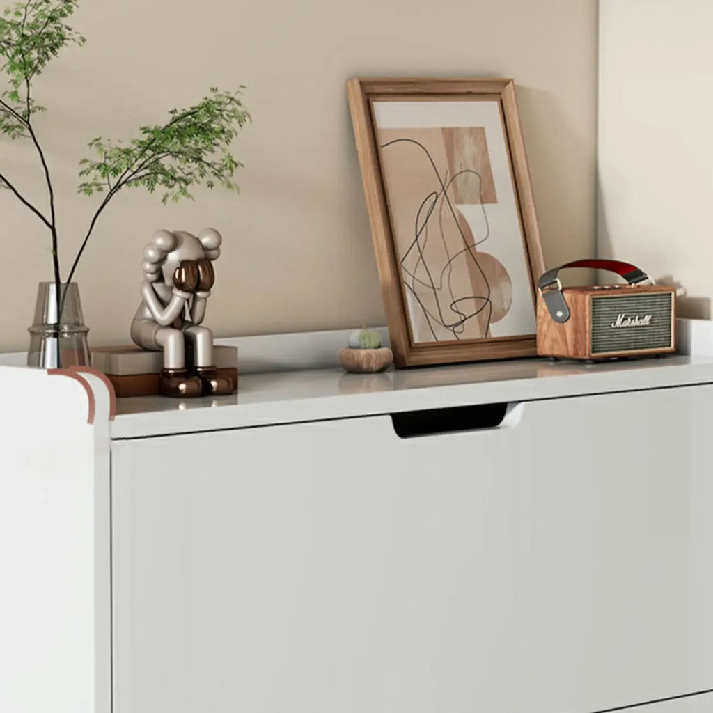 Meuble à chaussures 3 niveaux en bois blanc avec portes abattantes