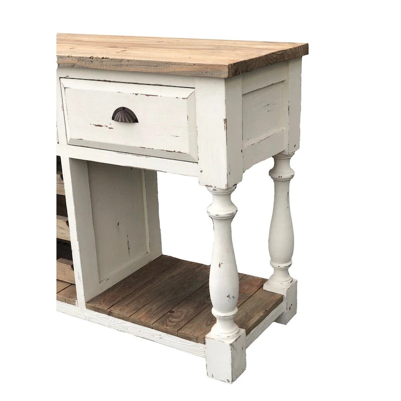 Console de Ferme Range-Bouteilles avec Finition Blanc Craie et Plateau Naturel