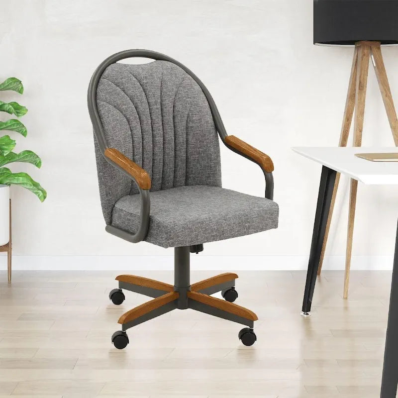 Chaises de salle à manger Chromcraft Douglas à roulettes, finition gris châtaigne (Lot de 2)