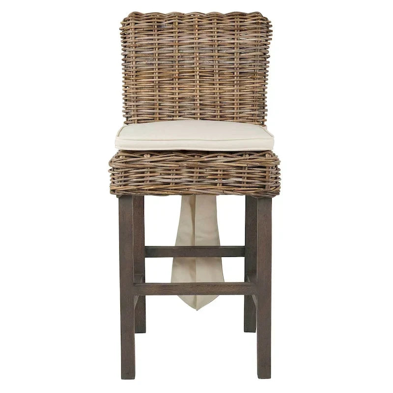 Tabouret rembourré en rotin gris délavé par East at Main