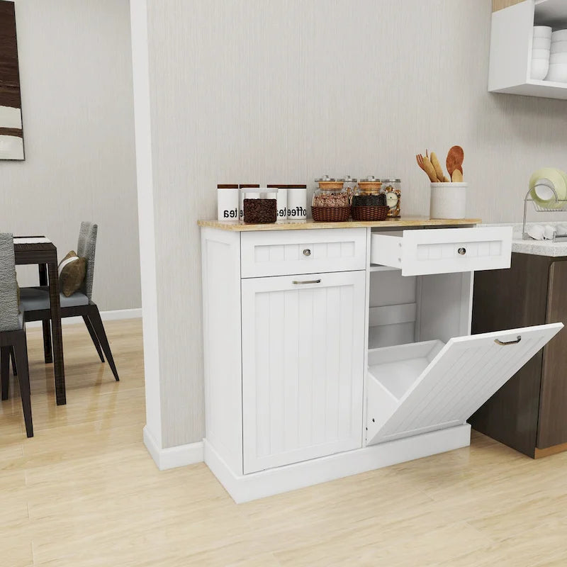 Meuble poubelle de cuisine avec 2 tiroirs