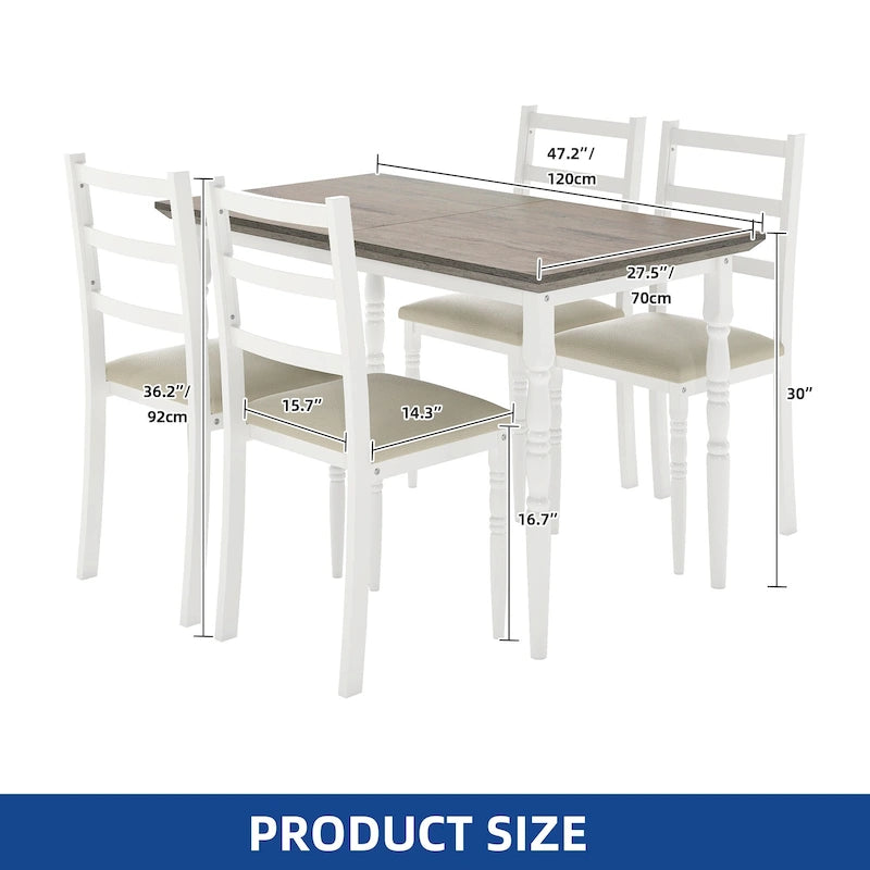 Ensemble de salle à manger de ferme Moasis avec 4 chaises, table à manger rectangulaire, style colonne romaine pour la cuisine