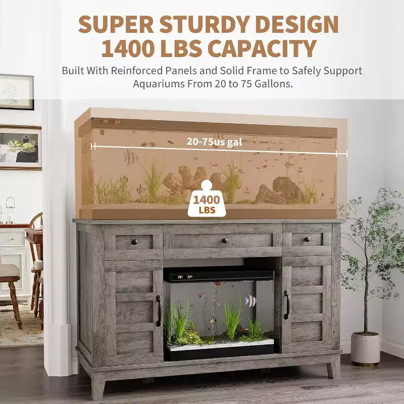 Meuble de support pour aquarium de 55-75 gallons de style ferme, support d'aquarium avec prise de courant, support d'aquarium robuste de 1400 livres avec support pour poissons/tortues/terrarium de reptiles