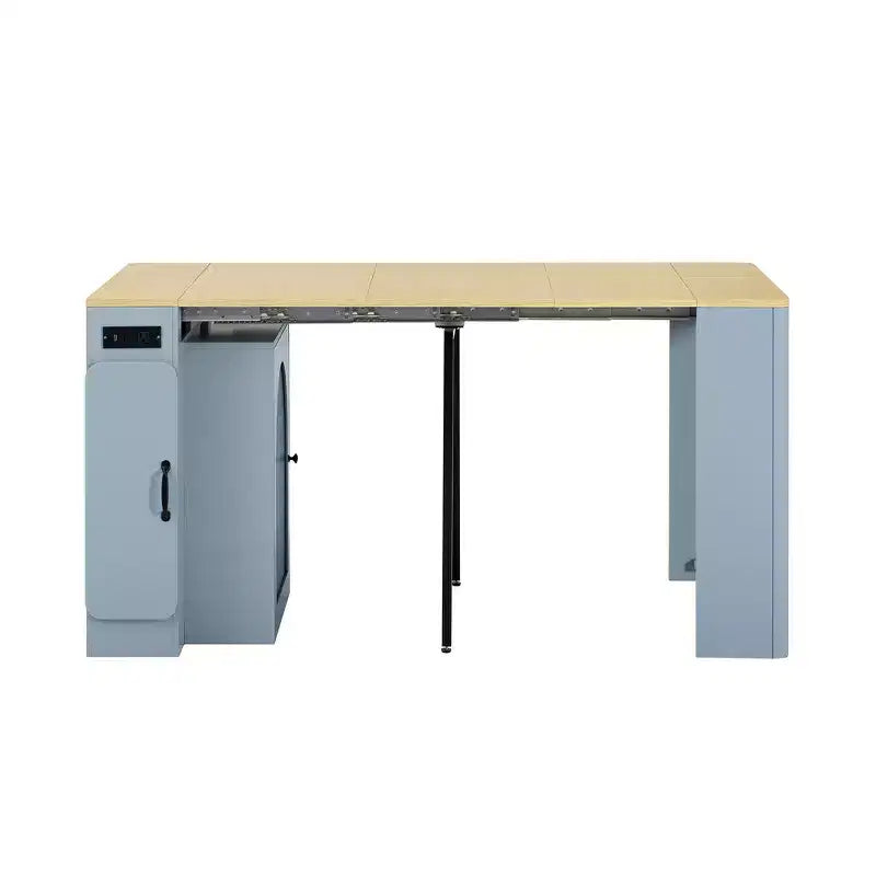 Table à manger extensible Whisen, table îlot mobile roulante avec 3 rallonges amovibles, meuble de rangement