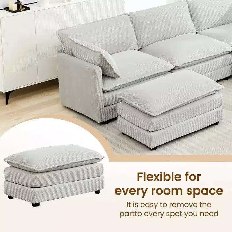 Canapé sectionnel modulaire moderne 5 places en velours côtelé, surdimensionné, 288 cm (L) x 201 cm (l), avec pouf, canapé en forme de U avec canapé d'angle, HYLEORY