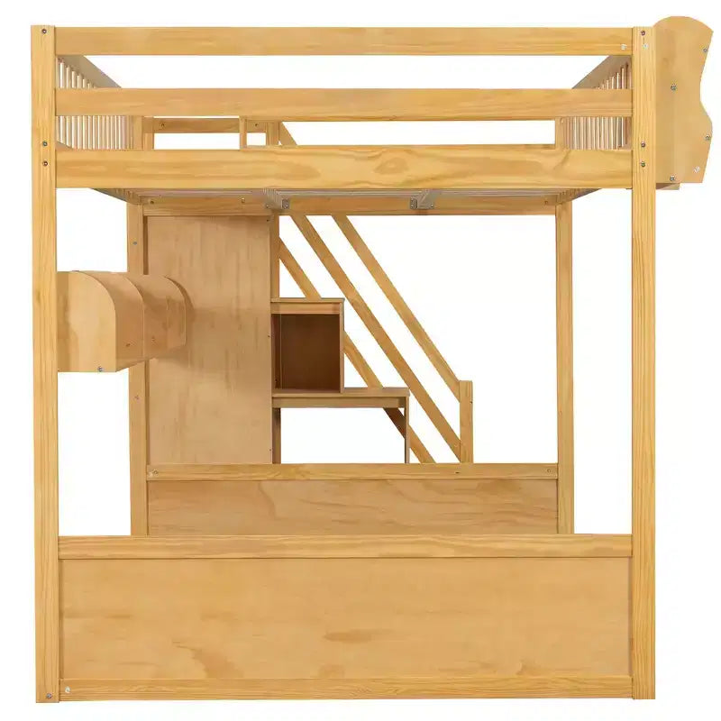 Lit mezzanine double avec escalier, armoire et étagères de rangement – MDF, 295 kg