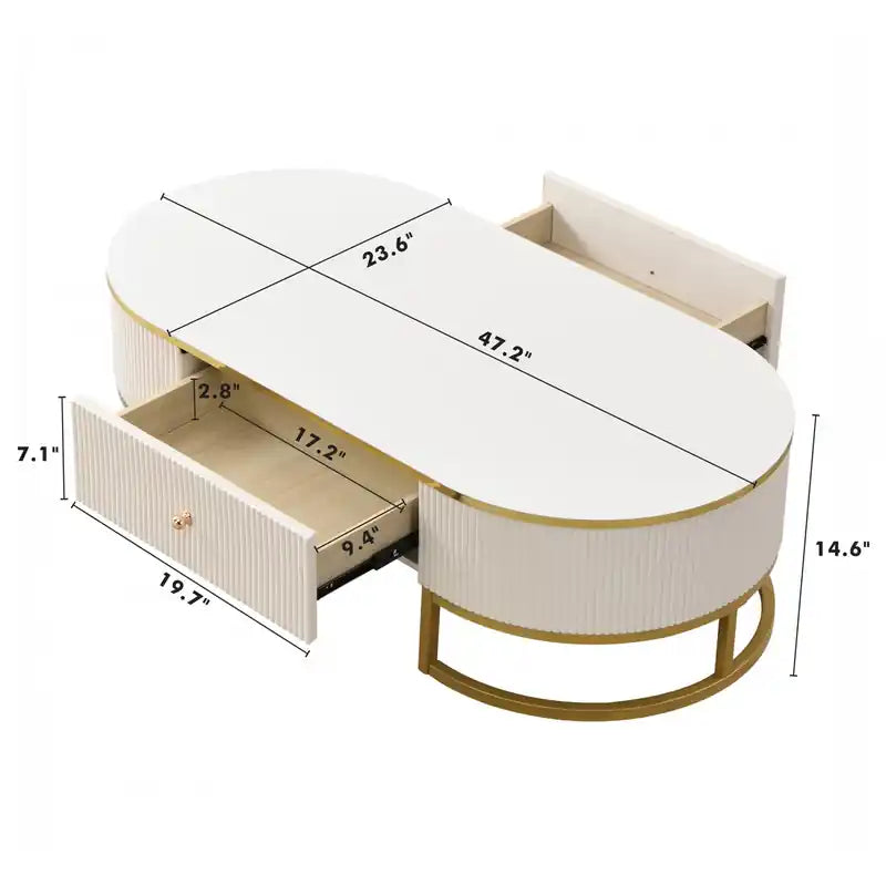 Table basse ovale en bois composite de 47,2 po avec tiroirs de rangement