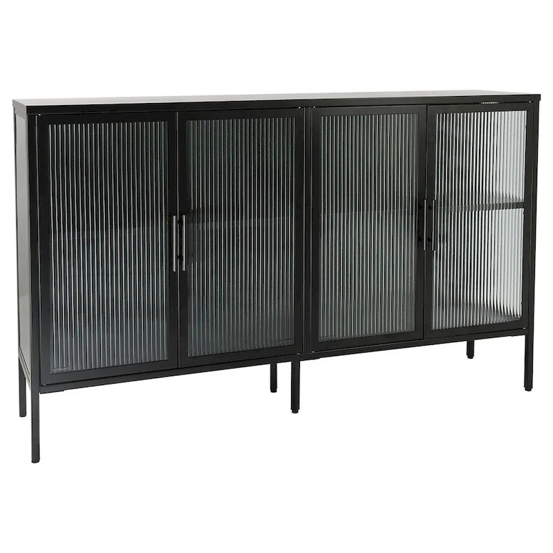 Meuble en métal et verre trempé avec étagère réglable