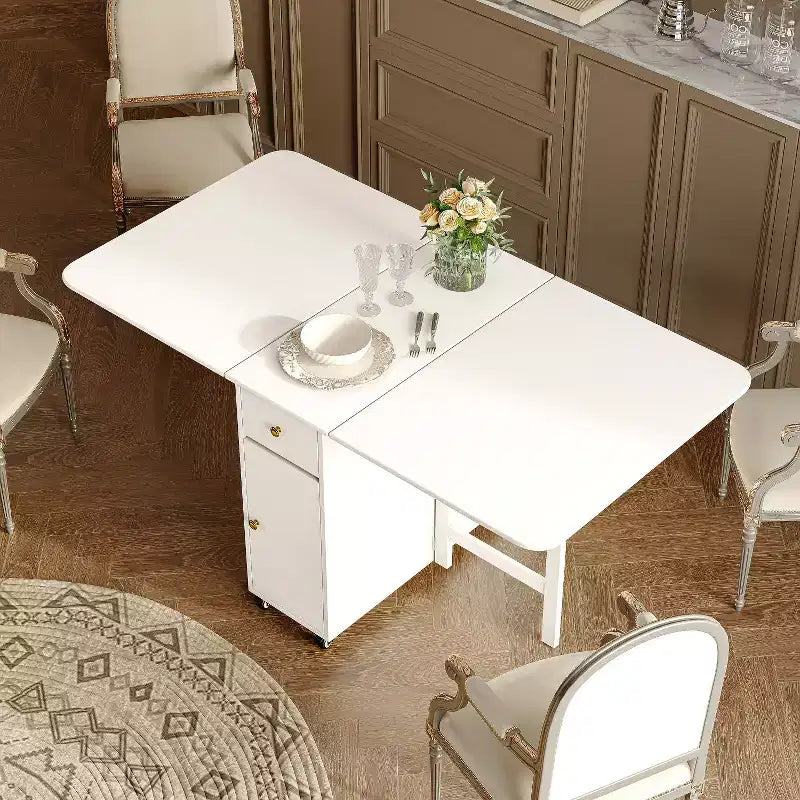 Table de salle à manger pliable ATJafurn 59 avec rabats pour petits espaces, table de cuisine rectangulaire en bois extensible avec roulettes et rangement