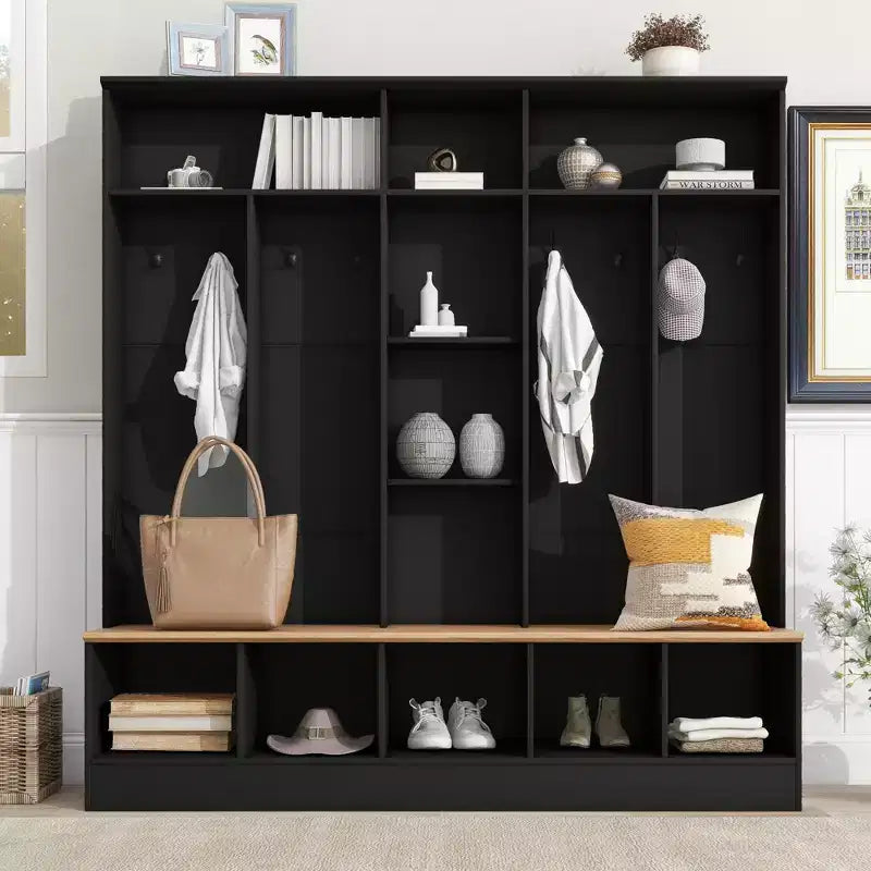 Meuble d'entrée large CLIHOME avec banc de rangement, armoire à chaussures minimaliste avec cubes de rangement et étagères