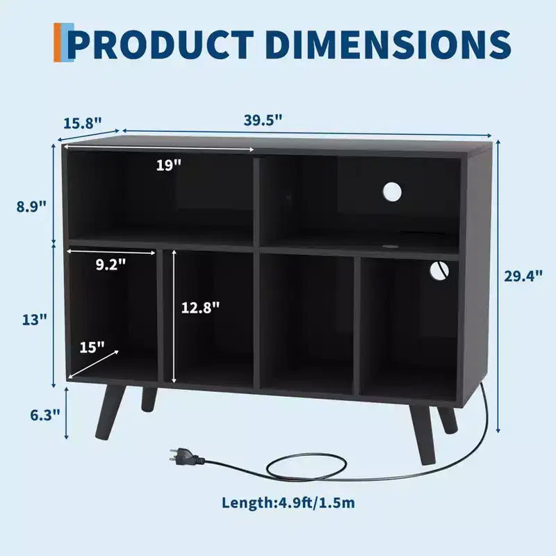 Meuble support pour tourne-disque COZONY avec rangement vinyles, étagère décorative de 39,5 po pour platine vinyle, pouvant contenir jusqu'à 350 albums, pour salon