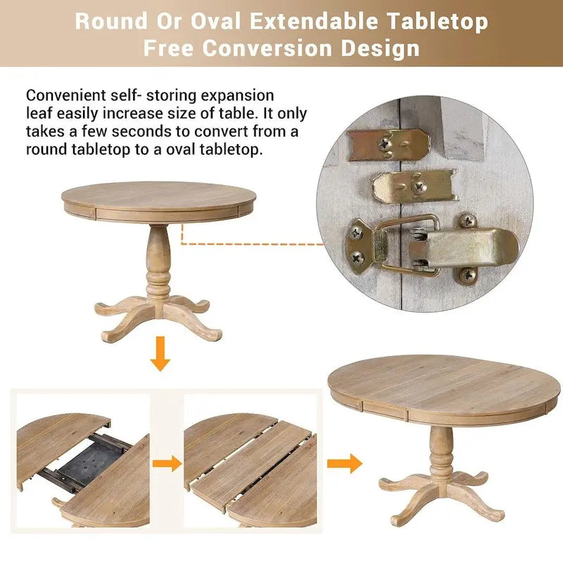 Table à manger ronde extensible 4 places de 42 à 54 po pour ferme