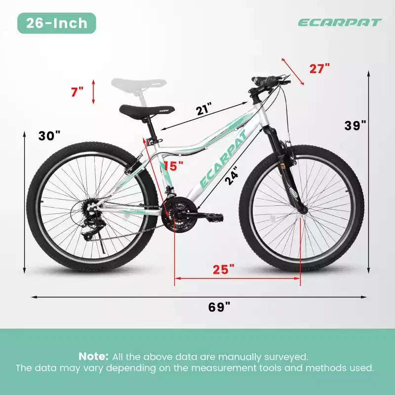 VTT Zeus & Ruta 26 avec 21 vitesses, suspension avant, freins en V, cadre en acier au carbone pour adolescents et femmes