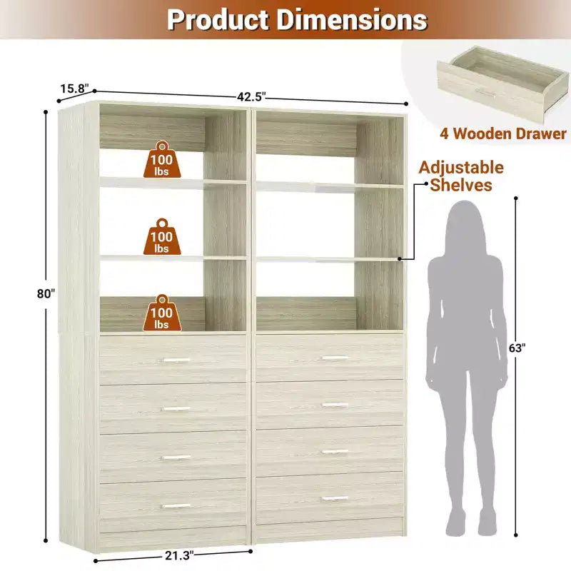 Système de rangement de placard avec tiroirs et étagères en bois