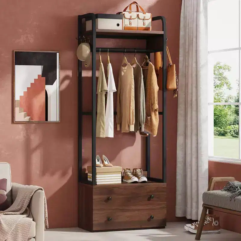 Organisateur de placard autonome Lantine, petit portant à vêtements avec tiroirs et étagères, portant à vêtements robuste pour couloir, entrée, chambre