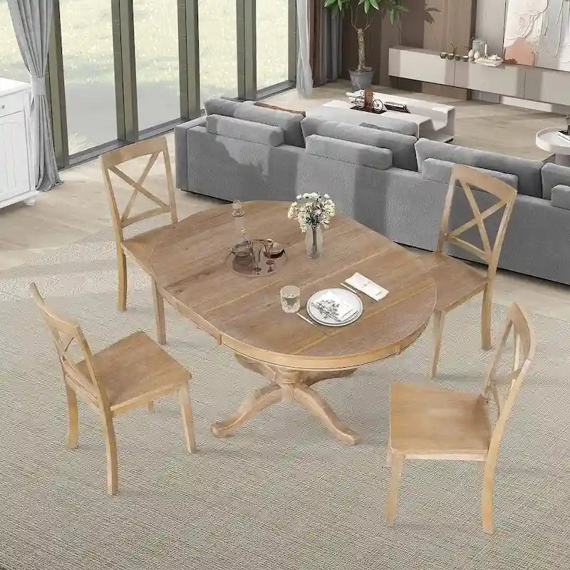 Table à manger ronde extensible 4 places de 42 à 54 po pour ferme