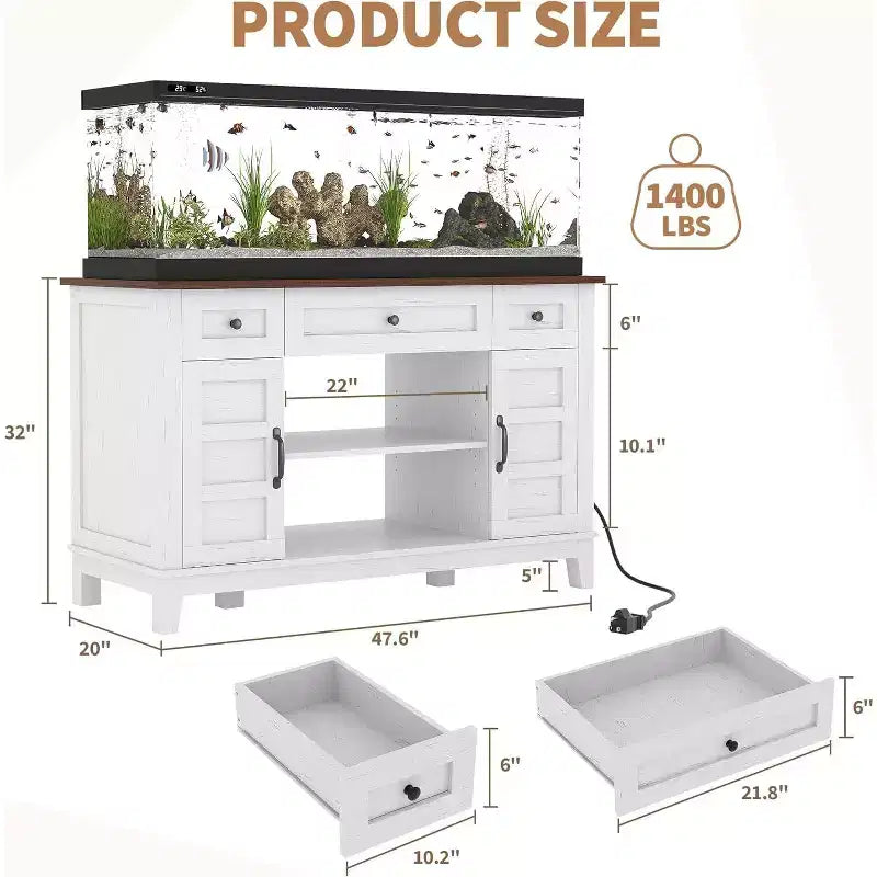 Meuble de support pour aquarium de 55-75 gallons de style ferme, support d'aquarium avec prise de courant, support d'aquarium robuste de 1400 livres avec support pour poissons/tortues/terrarium de reptiles