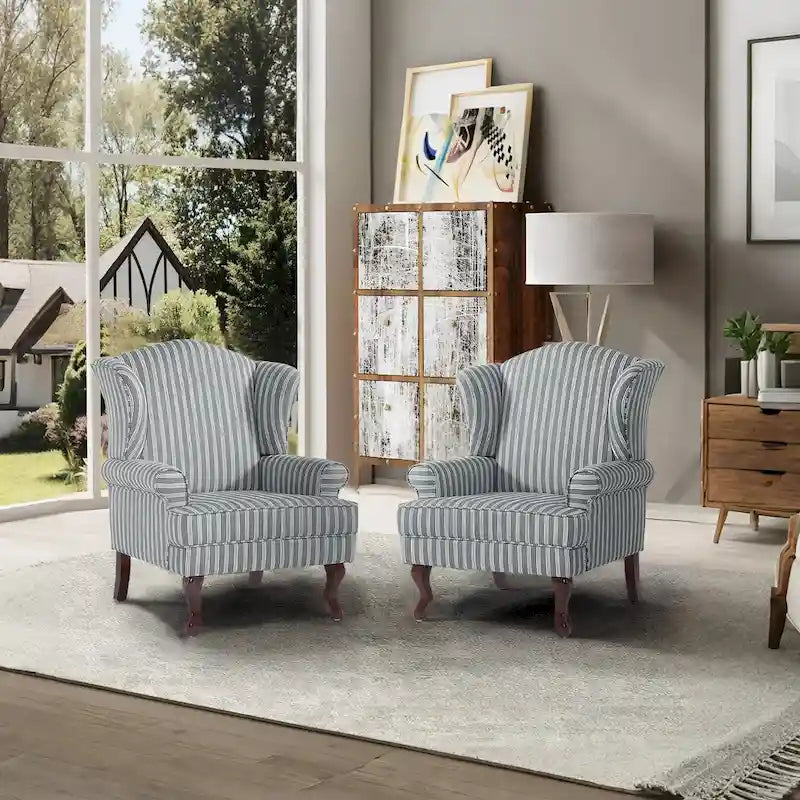 2 fauteuils d'appoint à dossier haut traditionnels, revêtus de tissu