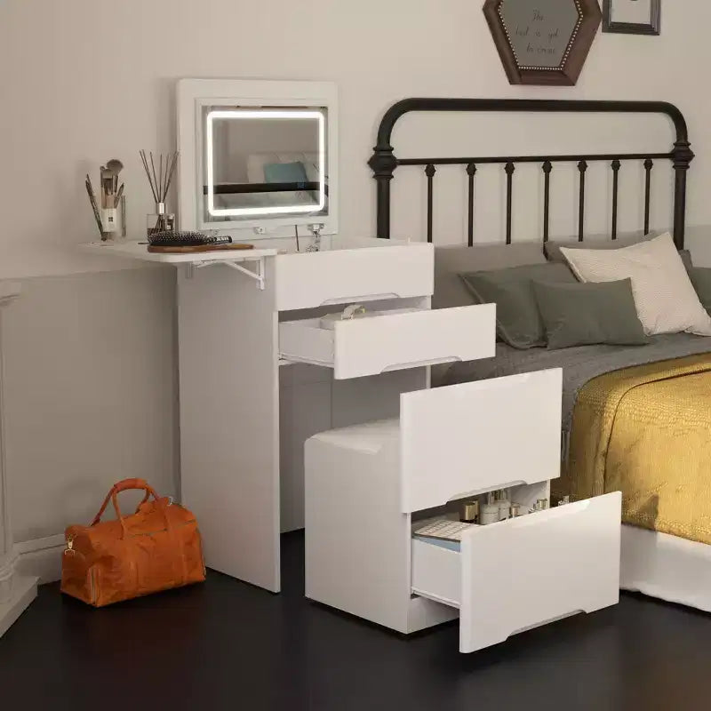 Famapy Coiffeuse de rangement blanche pliable - Table de maquillage compacte avec organisation
