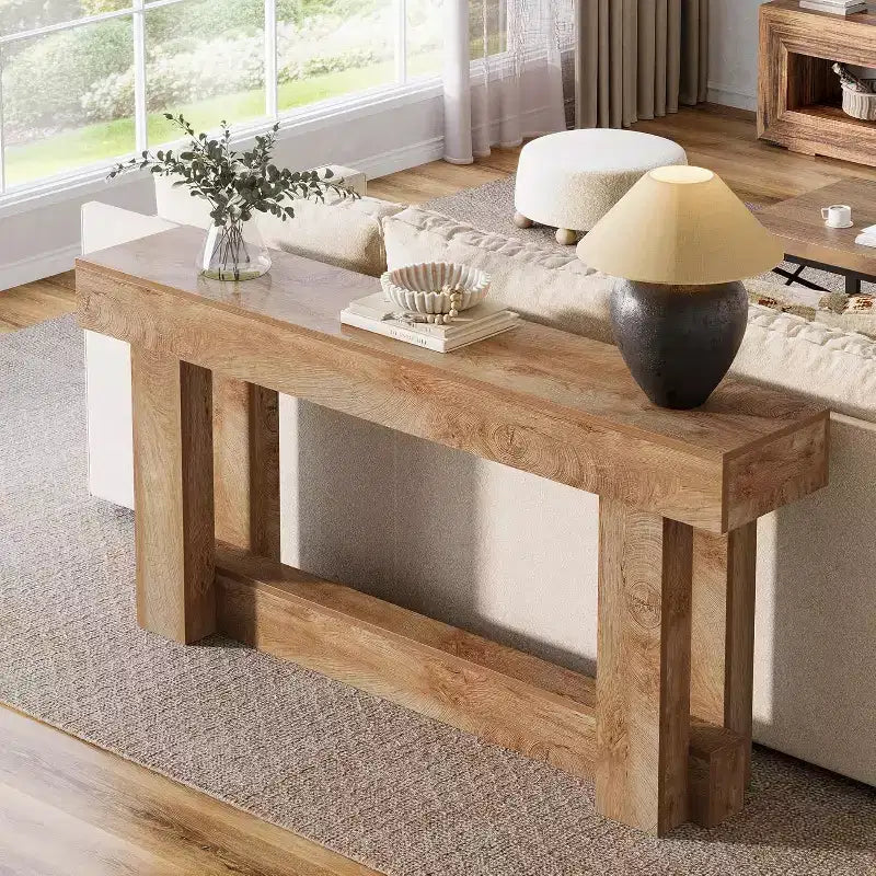 Console en bois de 62,99 po, table d'entrée de ferme étroite et longue à 2 niveaux