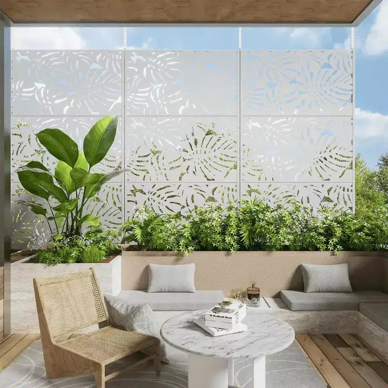72H Séparateur de pièce Rectangle Cadre en métal galvanisé Paravent autoportant Clôture de jardin Patio Blanc
