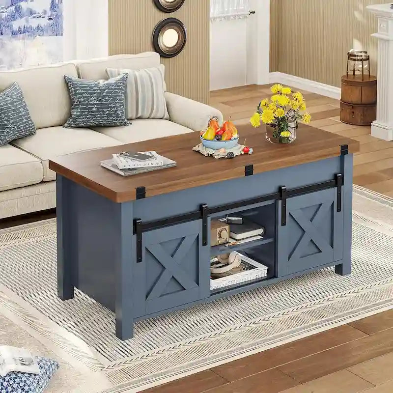 Table basse relevable 2 portes coulissantes style grange Table à manger avec rangement