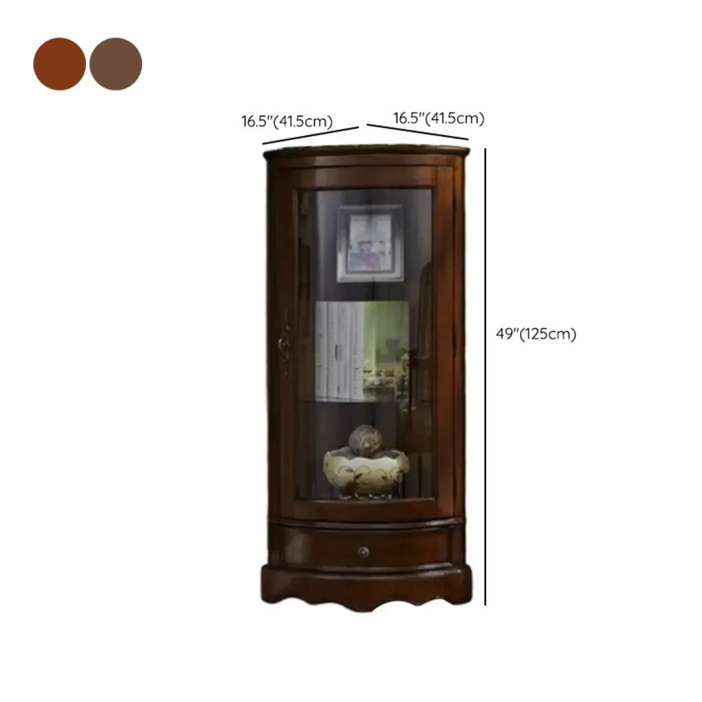 Meuble d'angle classique en bois d'hévéa marron avec porte vitrée