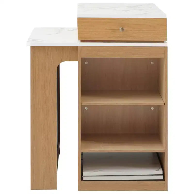 Îlot de cuisine de 59,5 po avec table à manger extensible, rangement double face et prise électrique, naturel