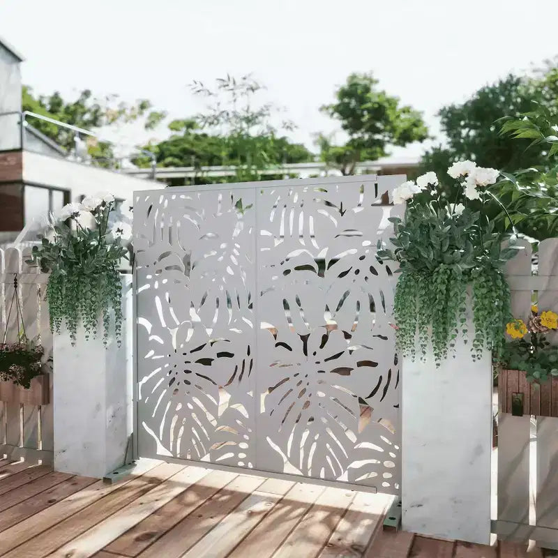 72H Séparateur de pièce Rectangle Cadre en métal galvanisé Paravent autoportant Clôture de jardin Patio Blanc