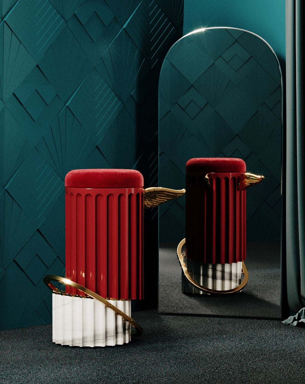 Marble Base Velvet Cushion Bar Stool