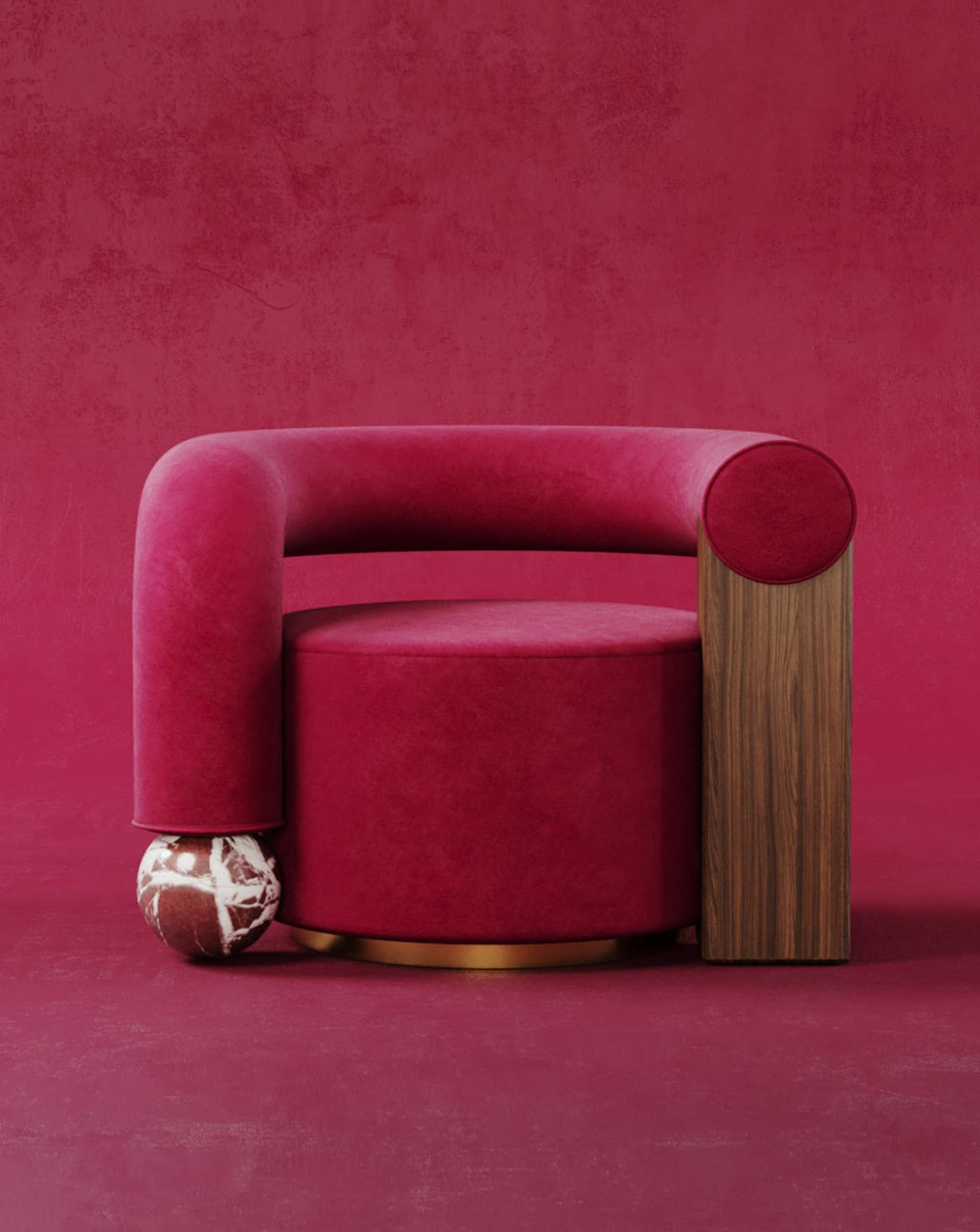 Geometric Asymmetry Velvet Brass Base Armchair I