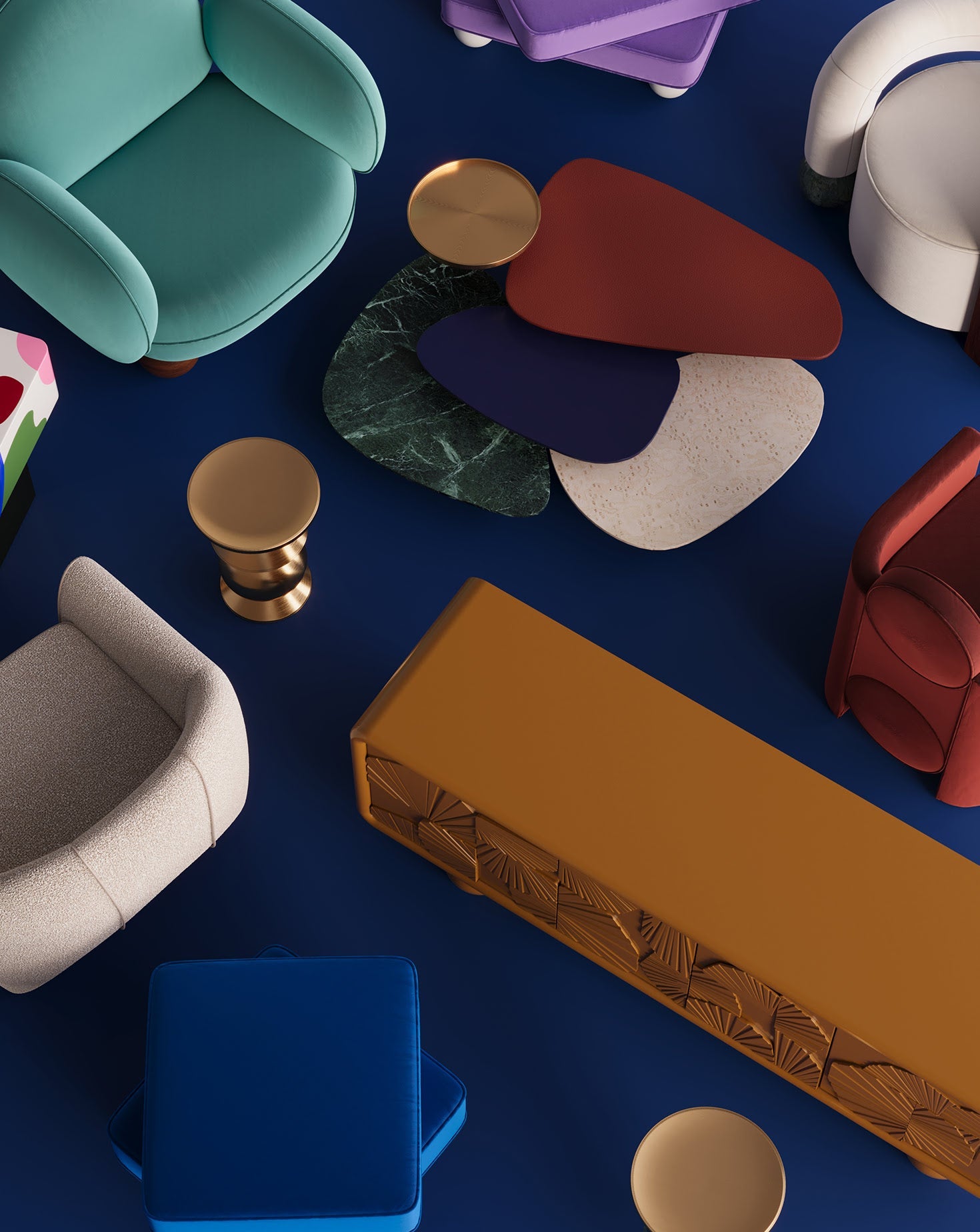Geometric Asymmetry Velvet Brass Base Armchair I