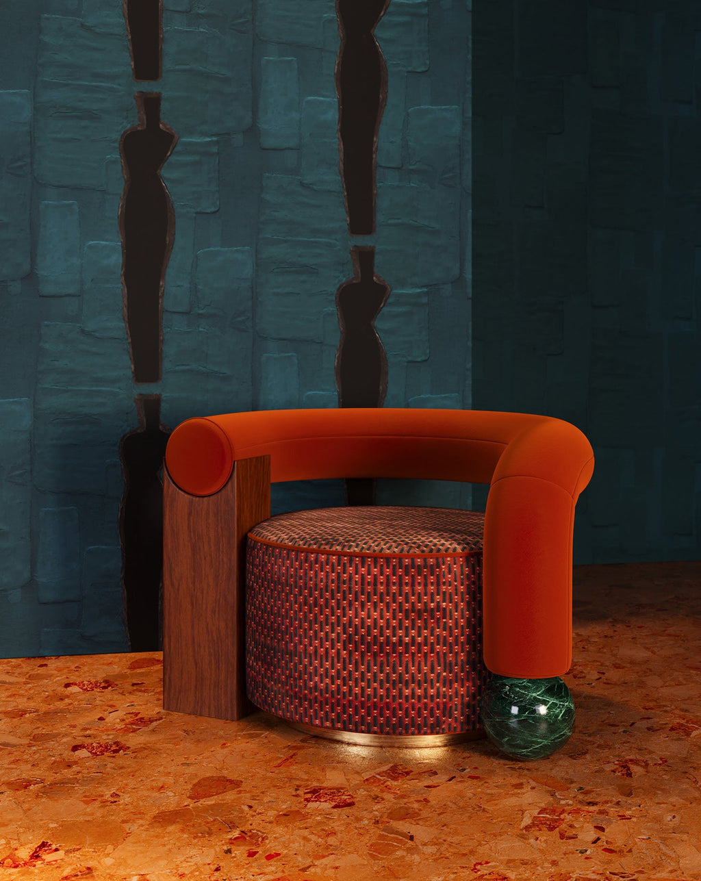Geometric Asymmetry Velvet Brass Base Armchair II