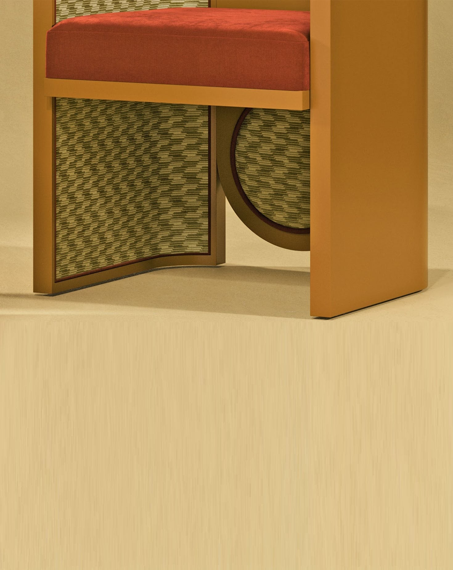 Recycled Geometric Velvet Lacquered Wood Sculptural Dining Chair