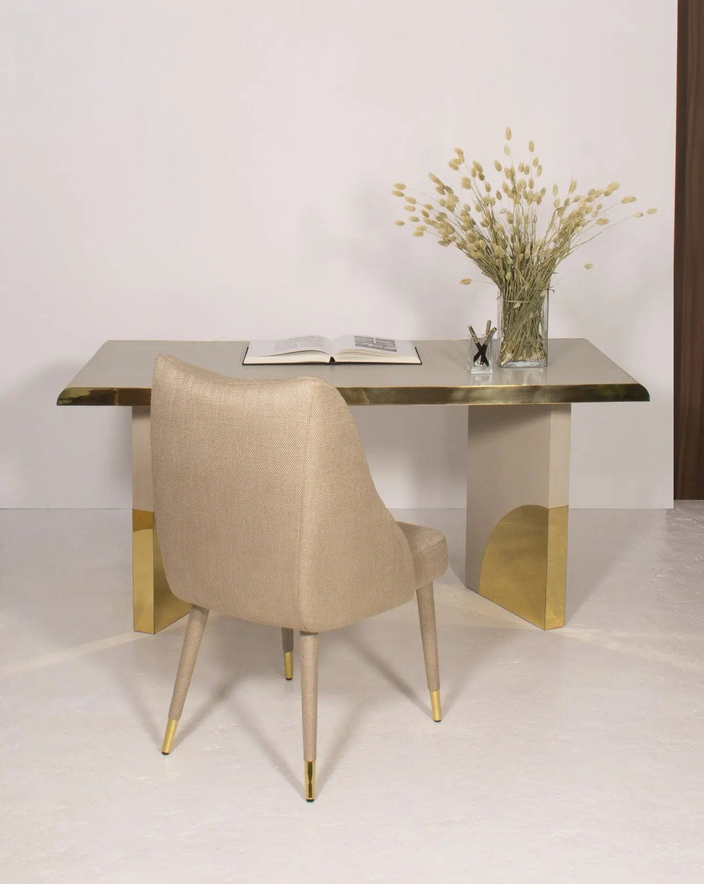 Cream Oak Polished Brass Architectural Writing Desk