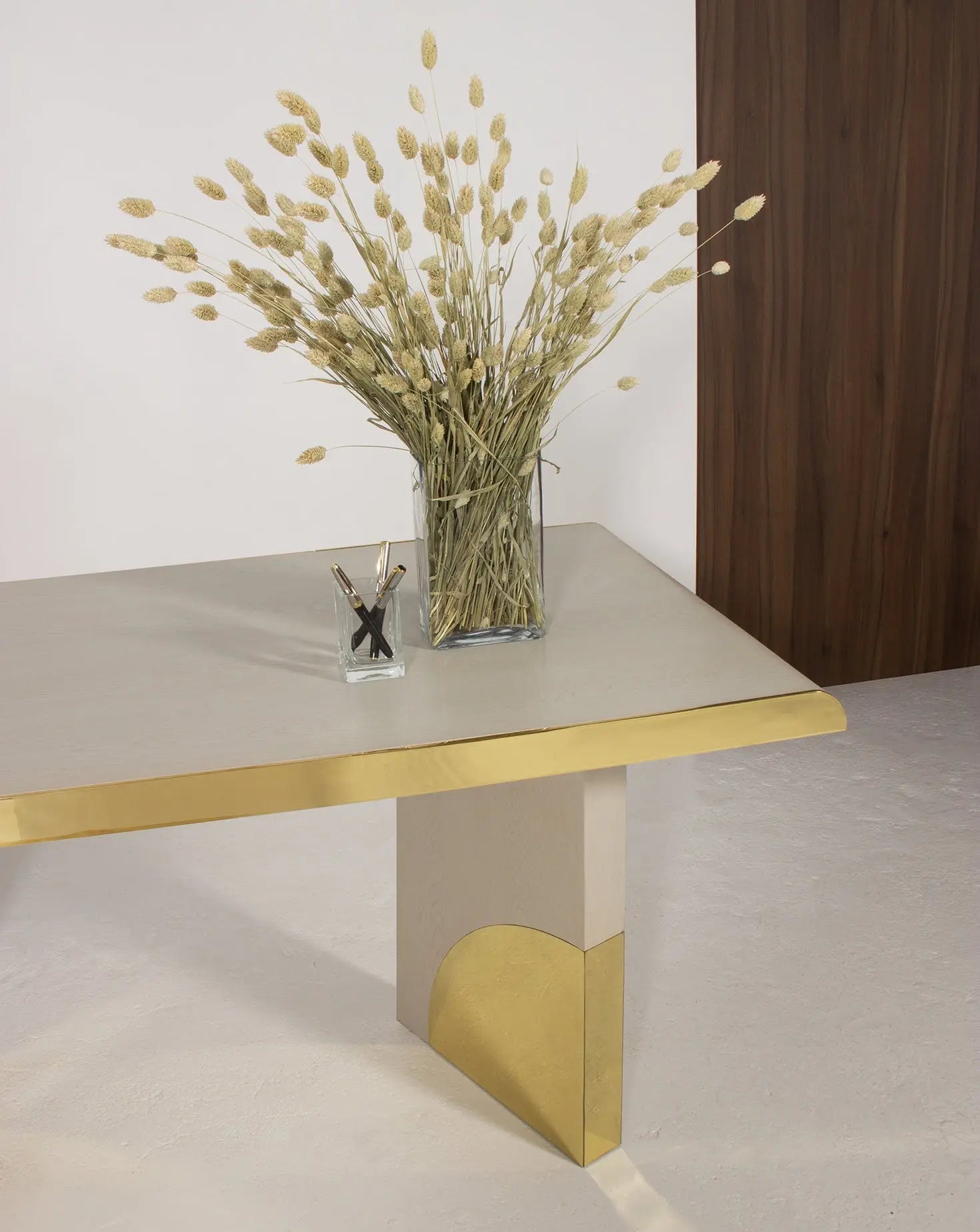 Cream Oak Polished Brass Architectural Writing Desk