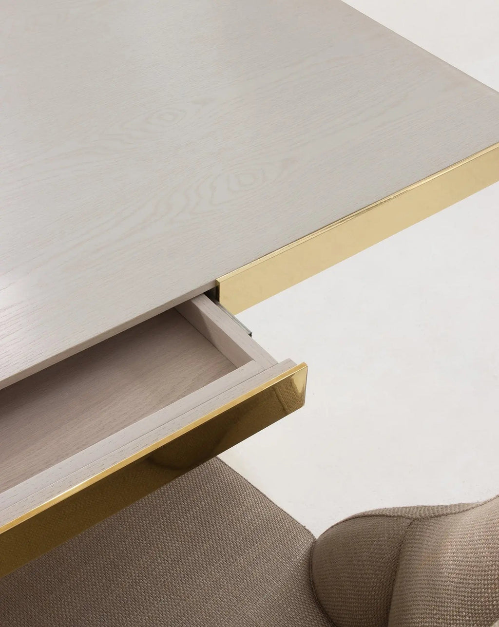 Cream Oak Polished Brass Architectural Writing Desk