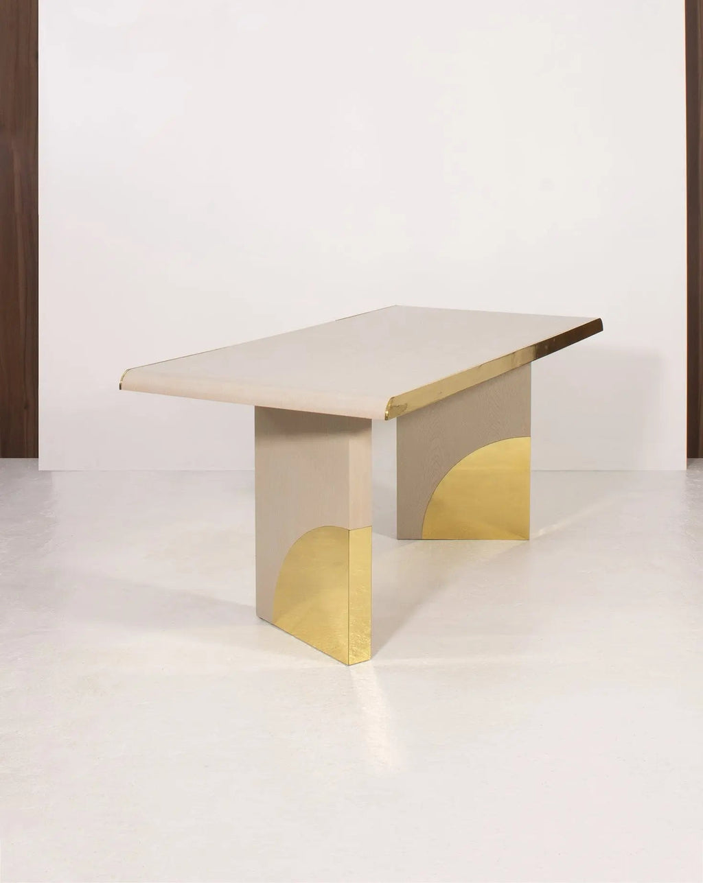 Cream Oak Polished Brass Architectural Writing Desk