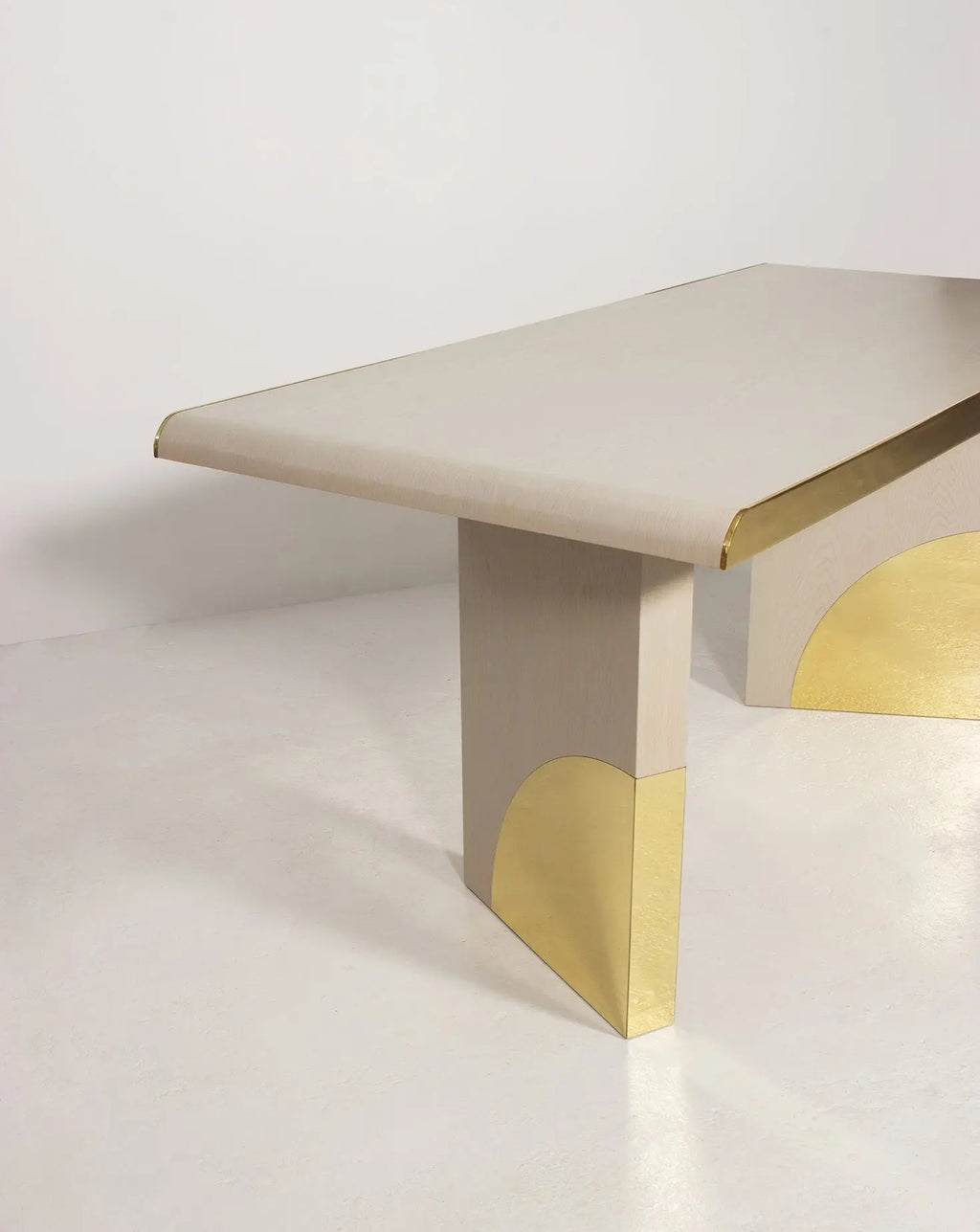 Cream Oak Polished Brass Architectural Writing Desk