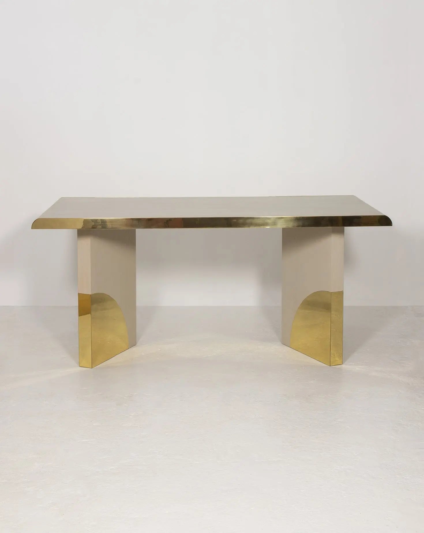 Cream Oak Polished Brass Architectural Writing Desk