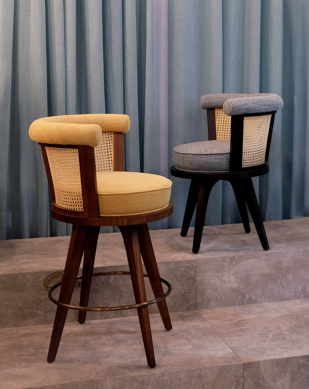 Ash Wood Rattan Back Upholstered Dining Chair