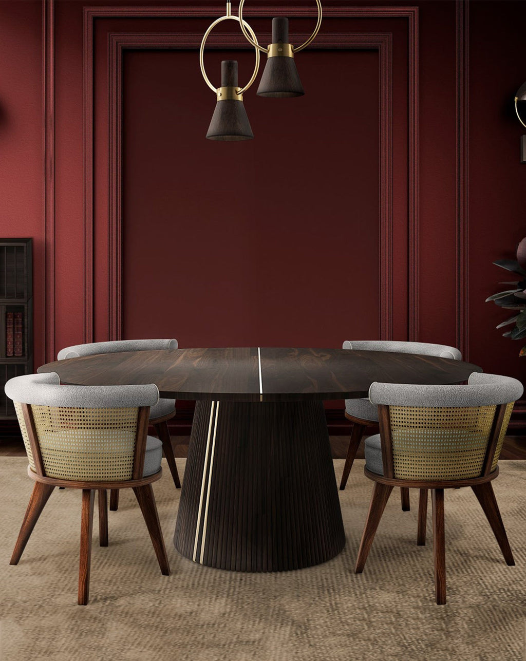 Ash Wood Rattan Back Upholstered Dining Chair