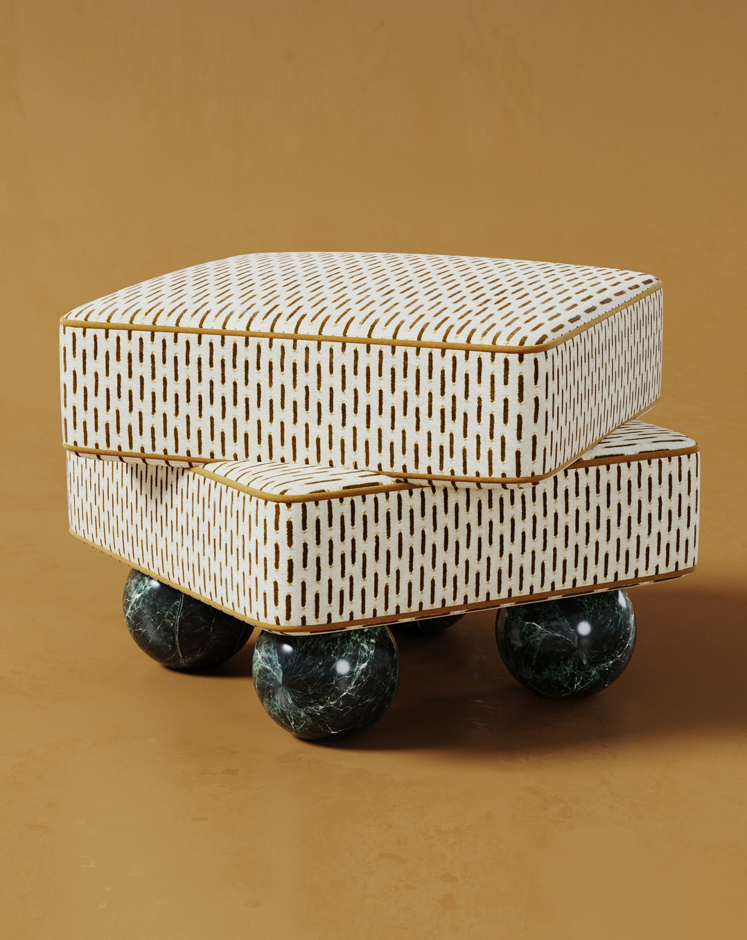 Jacquard Velvet Sculptural Accent Stool Small